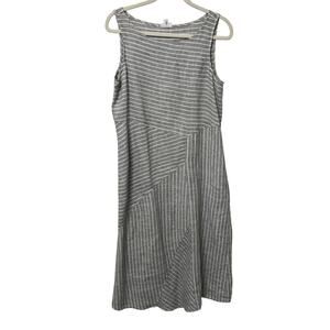 J. Jill Women’s Linen Midi Dress Sz Medium Gray/White Pull Over Beachy